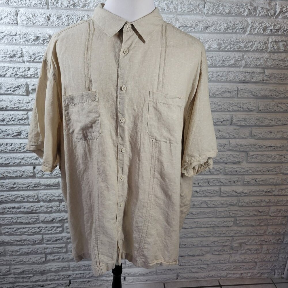 Cafe Luna Mens Shirt 3XL Short Sleeve Beige Cotton Linen Casual C6E